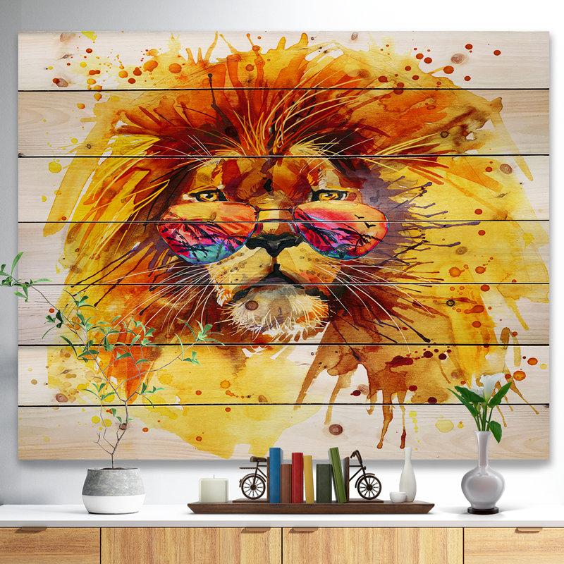 Animal, le roi qui regarde - Reproduction d'art, H 15 po x l 20 po x P 1 po, Bois