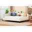 Lit de jour en lin beige avec pieds en bois massif - en forme de L pour une chambre à coucher élégante en matériau doux-303051455-303051452