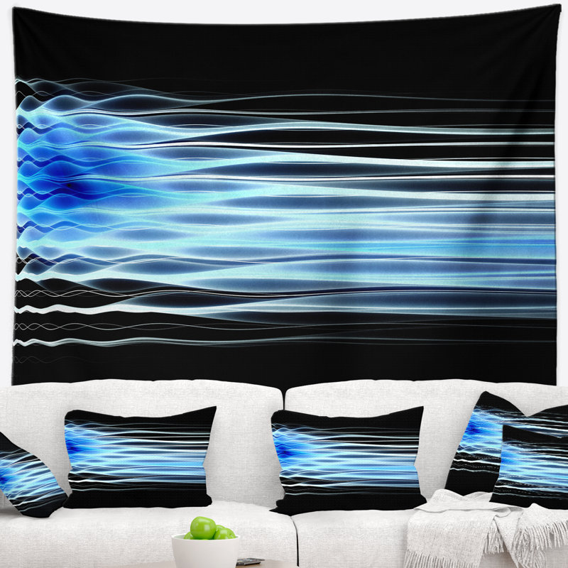 Tapisserie vagues à lumières fractales bleu ciel abstrait, H 68 po x l 80 po