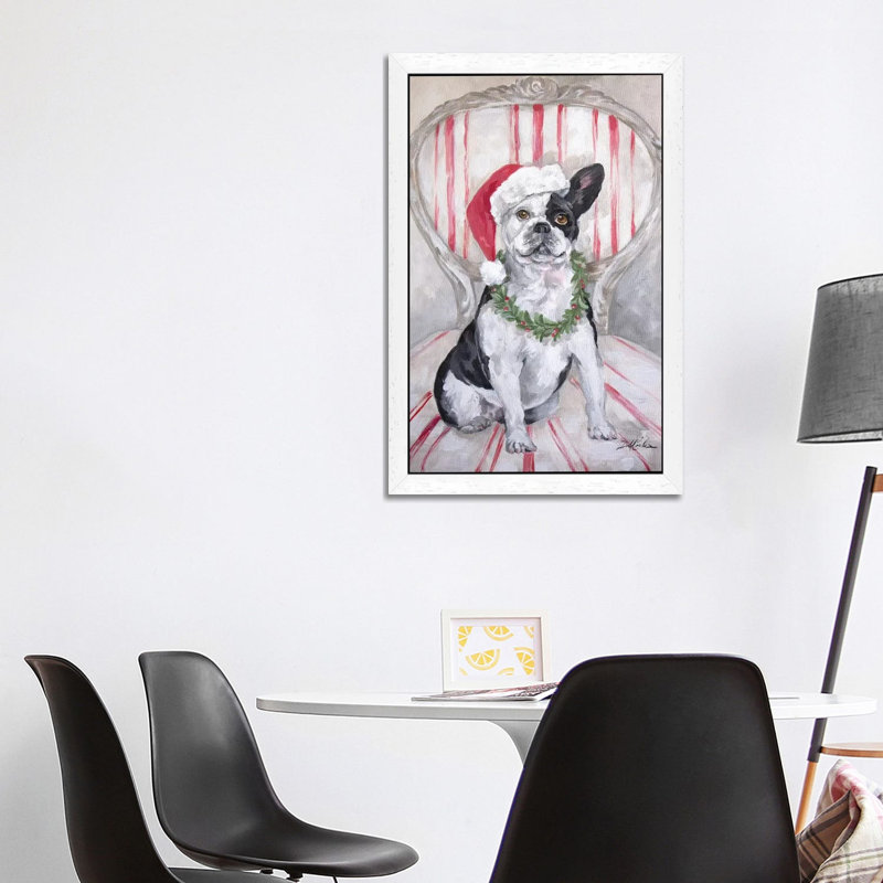 Frenchies Christmas by Debi Coules - Painting on Canvas, 66.04 cm H x 45.72 cm W, White Floater Framed