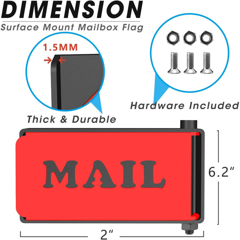 Professional Mailbox Flag, Galvanized Steel Universal Outgoing Matte Mailbox Replacement Flag Kit Upgraded Sinking-Fixed Design For All Other Surface Rust Resistant Mailbox Flag,Black And Red, 7 X 2.5 X 0.5 Inches