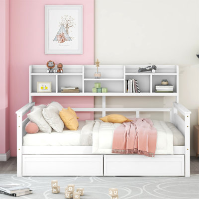 Full Daybed With Wood Slat Support, Bedside Shelf, And Two Drawers For Enhanced Comfort And Storage by Latitude Run