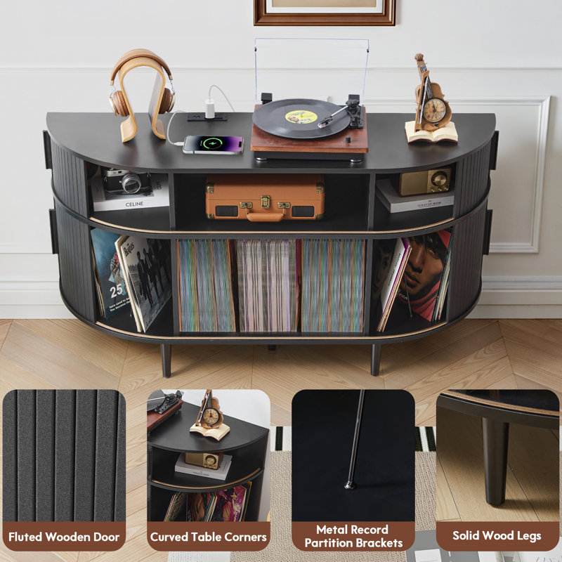 Support pour tourne-disque demi-lune avec station de charge, Noir