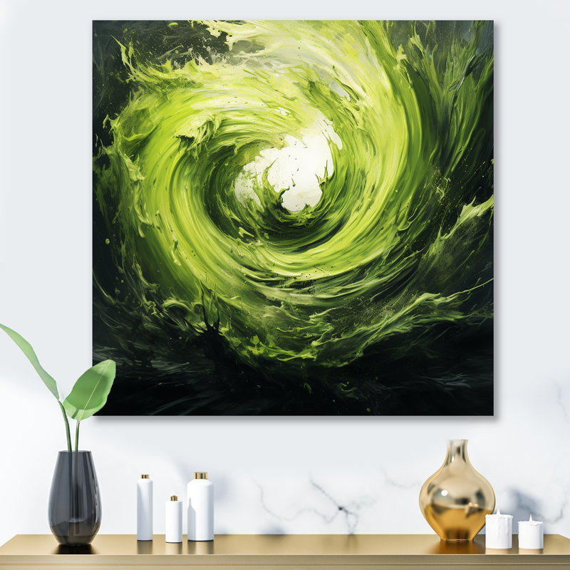Green Spiral Neon Fusion 2 - Abstract Collages Metal Wall Art, 36" H x 36" W