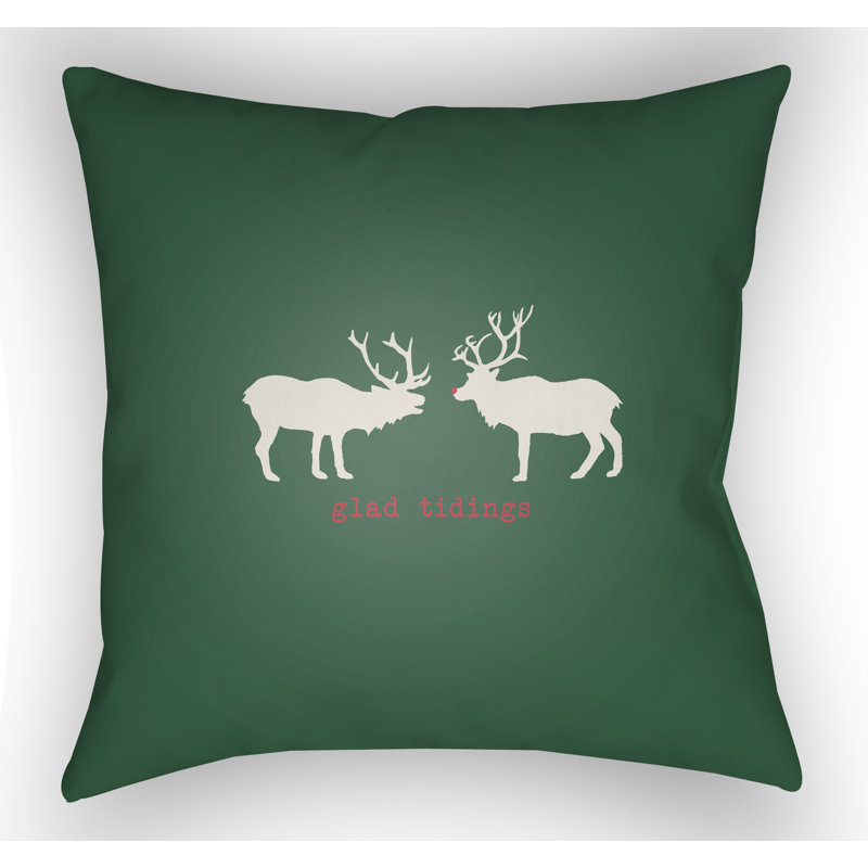Glad Tidings Indoor/Outdoor Throw Pillow, 18" H x 18" W x 4" D, Green / White / Red