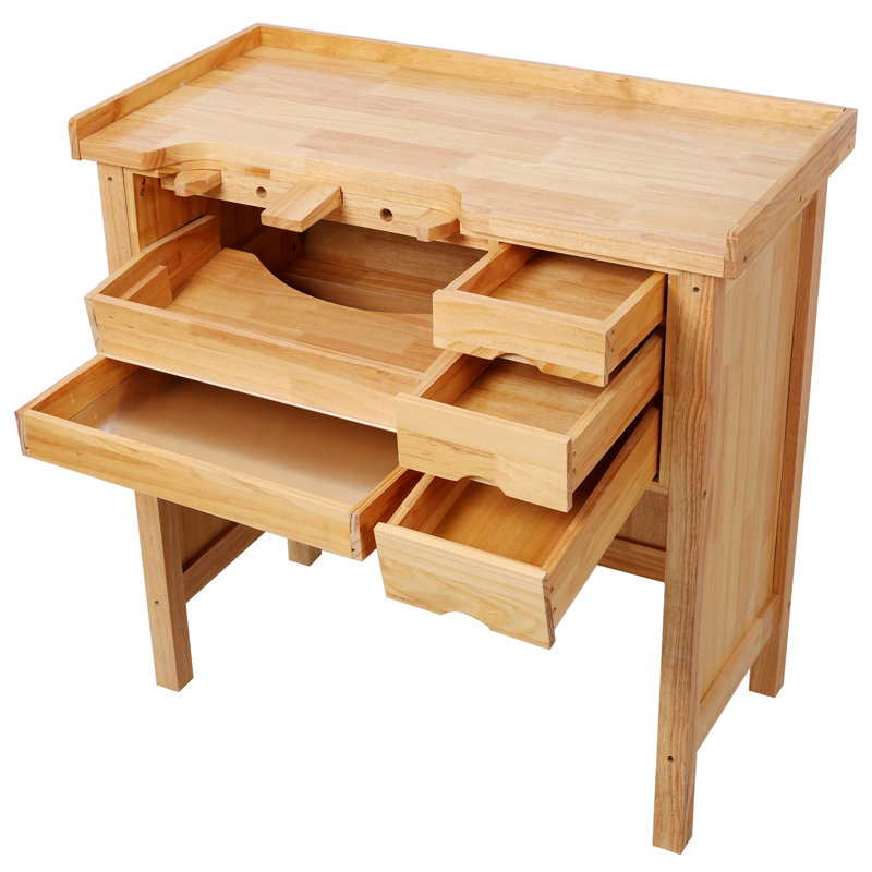 Établi à bijoux en bois massif - Poste de travail en bois avec tiroirs de rangement pratiques pour la fabrication de bijoux