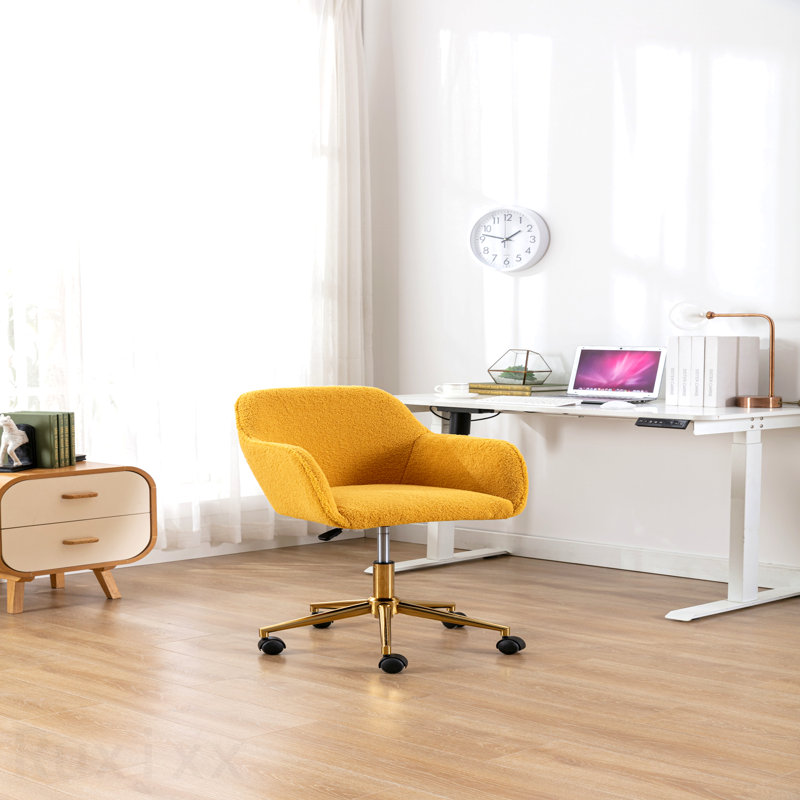 Chaise de bureau jaune moderne en tissu Teddy, Jaune