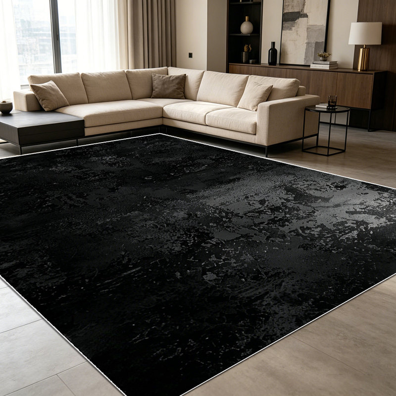 1PC Distressed Black Vintage Concrete Grunge Texture area rugs for Living Room, Soft and Comfortable, Suitable for all seasons, easy-to-maintain, machine washable Indoor floor mat, Under Table Farmhouse suitable for dining room, kitchen, bedroom,