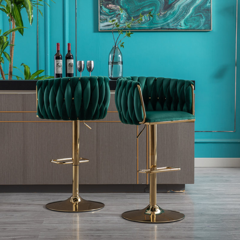 Tabourets de bar réglables en velours avec repose-pieds chromé pour une élégance moderne