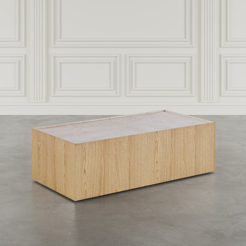 Nicci Hewitt Modern Contemporary 52" Block Coffee Table with Hidden Casters, Natural Wood