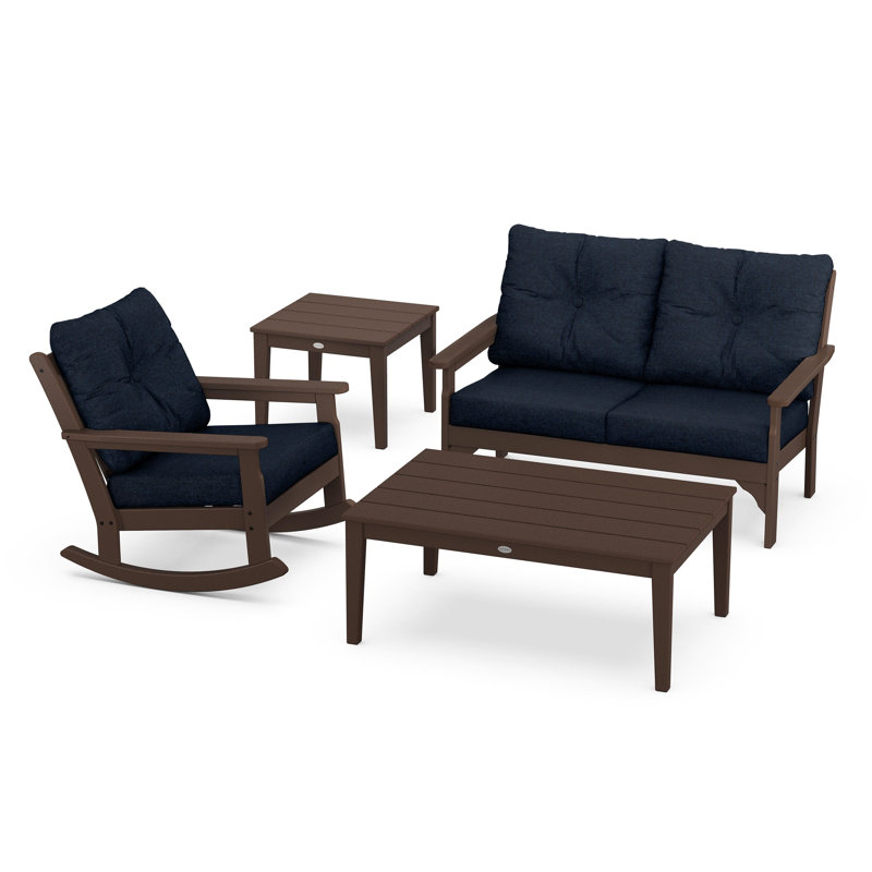 Vineyard 4-Piece Deep Seating Rocker Set, Mahogany, Marine Indigo