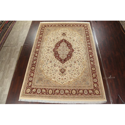 Tapis beige en laine noué à la main de conception unique 10 pi x 14 pi 3 po Tabriz