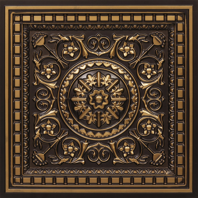 Carreau de plafond à caisson en PVC Da Vinci L 24 po x l 24 po, Or antique