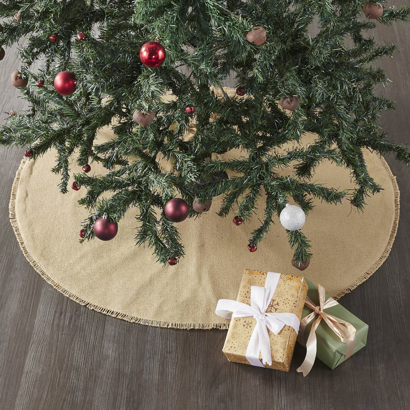 Yuletide Burlap Tan 36" Round Christmas Tree Skirt
