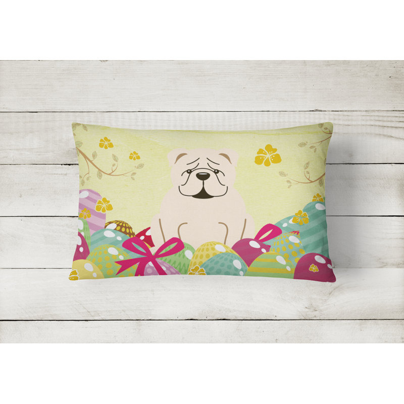 Coussin bouledogue anglais de pâques œufs, blanc