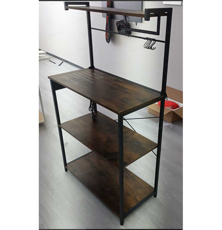 Kitchen Bakers Rack With Power Outlet, 40 * 80 * 140Cm, Rustic Brown And Ink Black, 140cm H x 45cm W x 40cm D