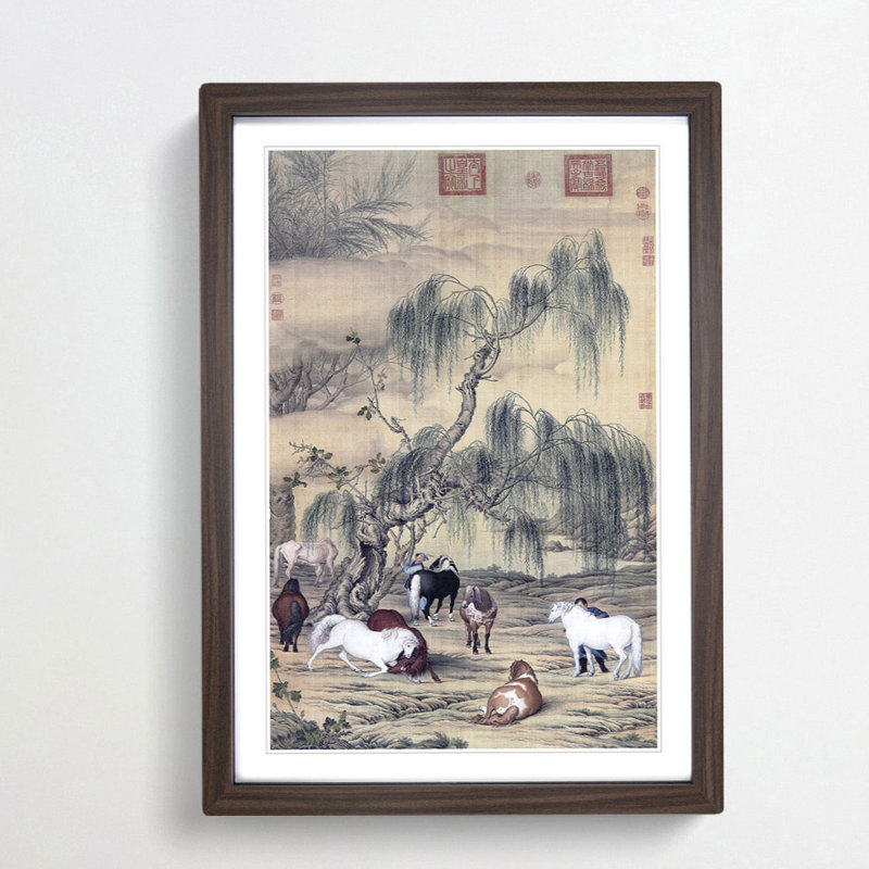 Horses by Lang Shining - Framed Print, 36cm H x 27cm W x 2cm D, Walnut Framed