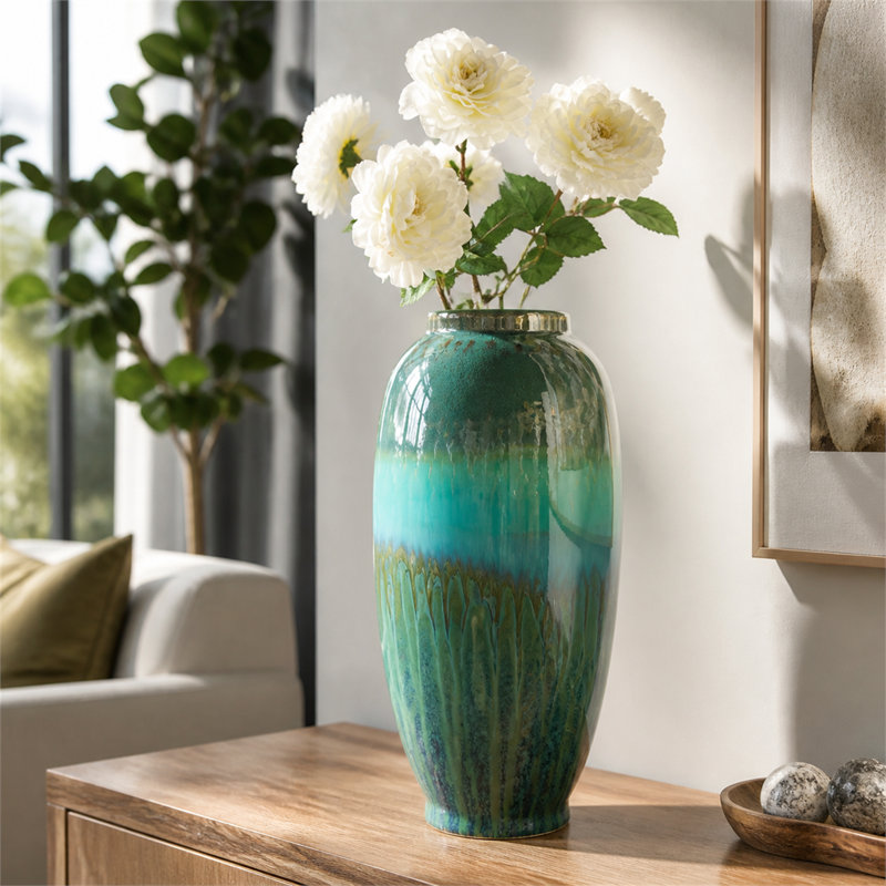 Blue and Green Reactive Glaze Ceramic Vase