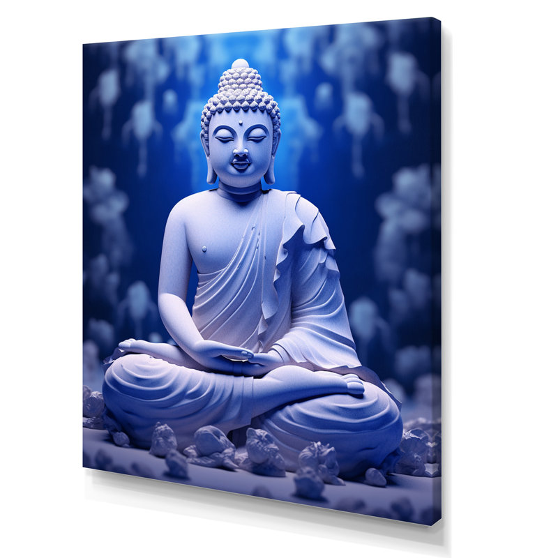 Reproduction sur toile, "Blue Medication Buddha Meditation", H 44 po x l 34 po x P 1,5 po, Toile tendue