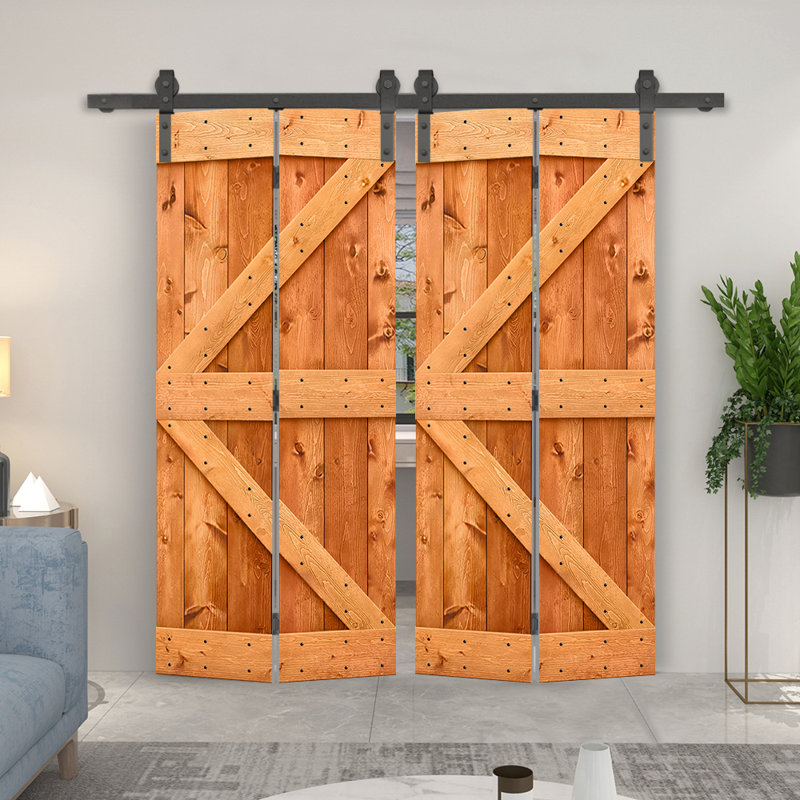 84'' Solid Wood Barn Doors Barn Door, Noyer rouge, 68 po x 84 po