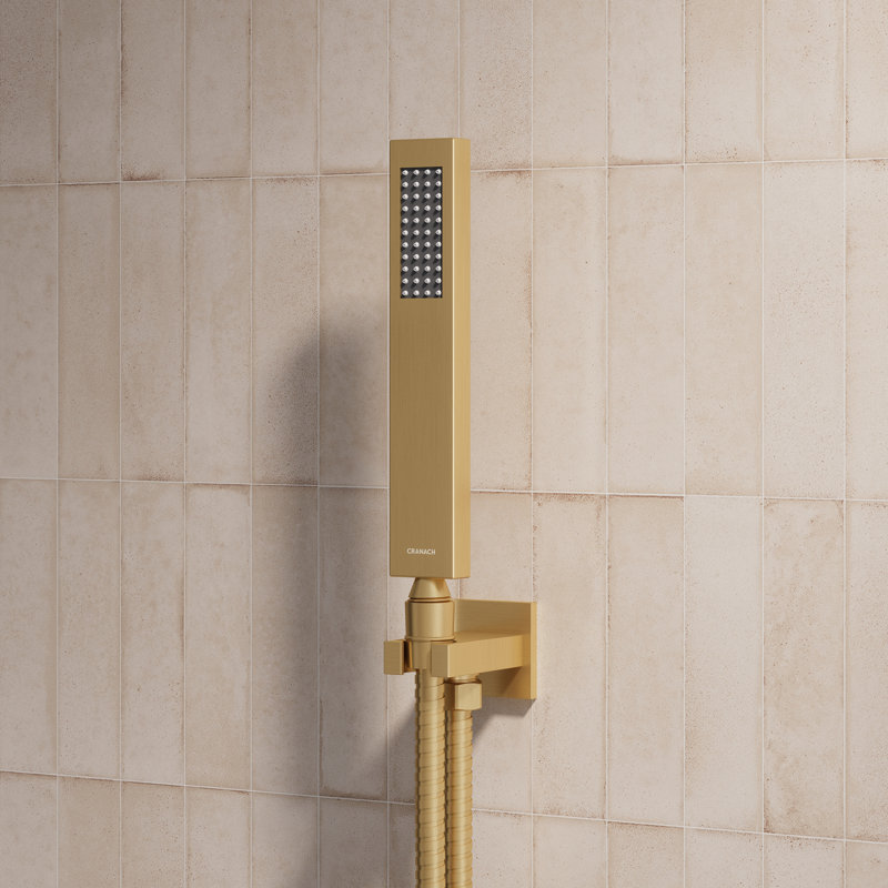 Système de douche thermostatique Rugen, grande pomme de douche à pluie de 12 po avec ensemble de robinets de douche à main en or brossé avec valve, pomme de douche à haute pression