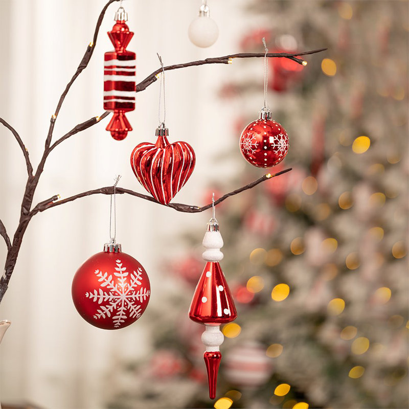155-Piece Red and White Shatterproof Christmas Ornament Set