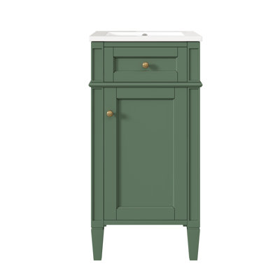 Ensemble de meuble-lavabo sur pied 16 po avec lavabo en céramique, ensemble de meuble-lavabo simple autoportant avec porte à fermeture douce, tablette réglable, style français