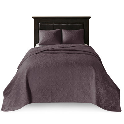 King Size Reversible Bedspread Purple - With Alluring Pattern Oversized For Seamless Mattress Cover Pre-washed Cotton Filling Restful Experience Includes And 2 Shams Easily Machine Washable Charming