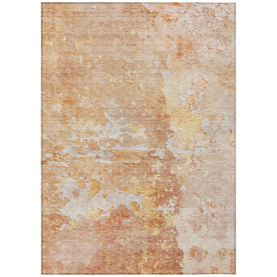 5' X 8' Salmon Abstract Washable Indoor Outdoor Area Rug