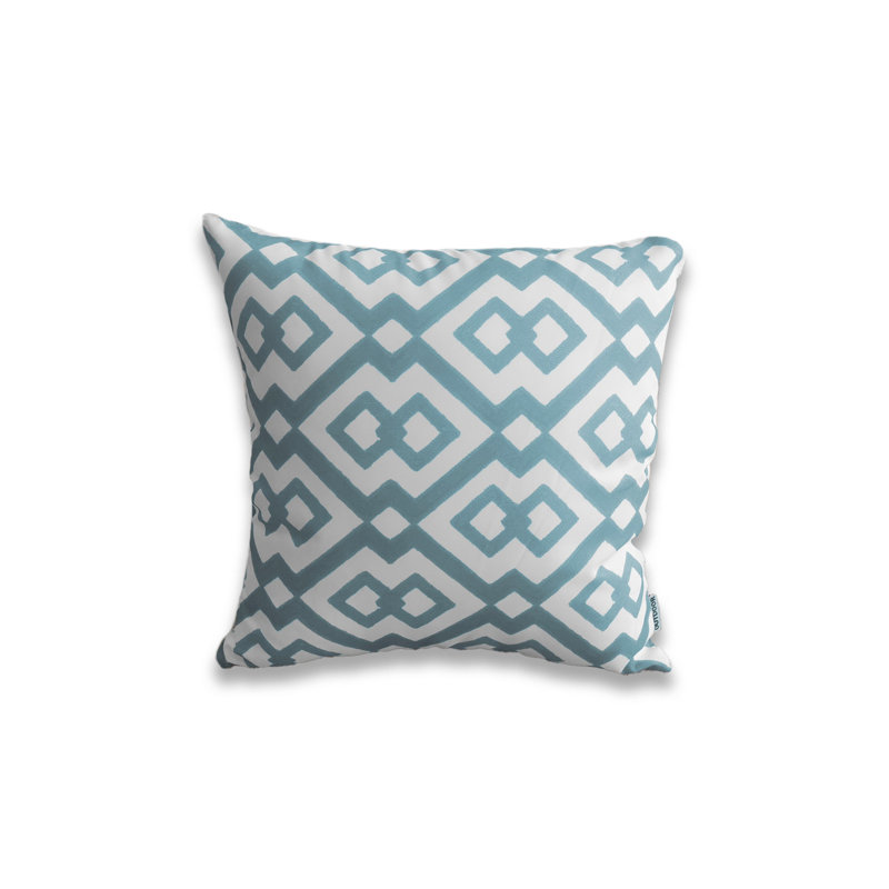 Housse de coussin extérieure imprimée sur fond blanc (simple), Turquoise / blanc