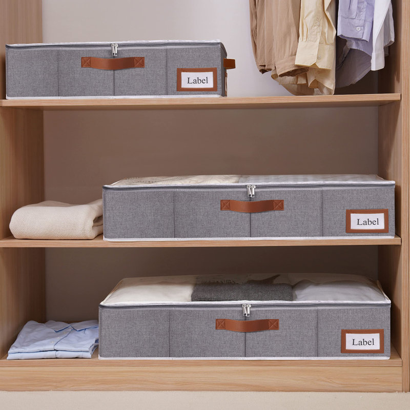Under Bed Storage, 2 Pack Closet Organizers, Collapsible Container Bags, With Sorting Card Slot And 4 Leather Handles, Grey