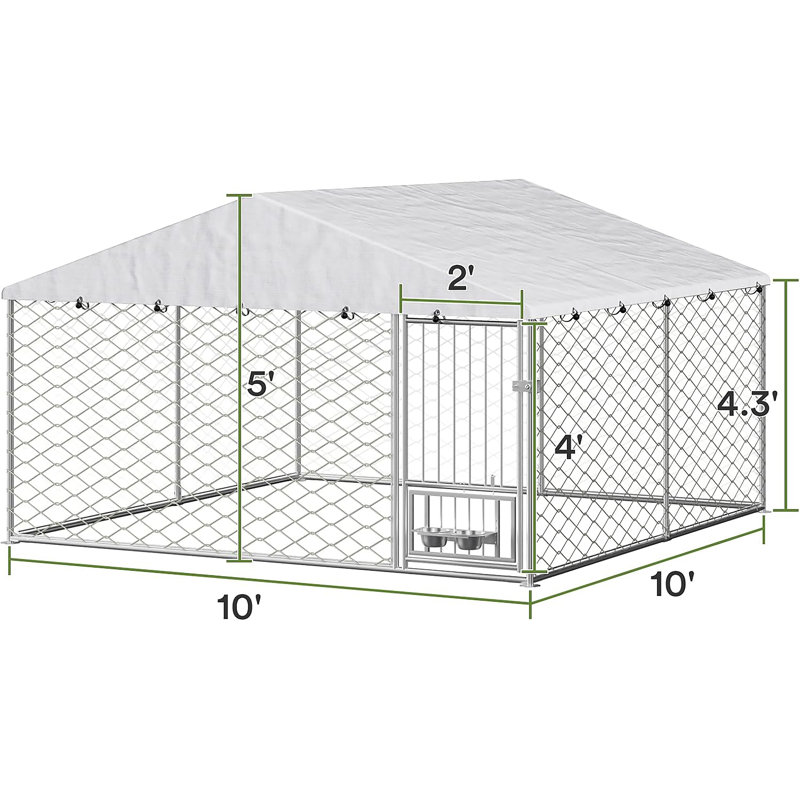 Dog Kennel Outside 10x10 FT  with Rotating Feeder Bowls
