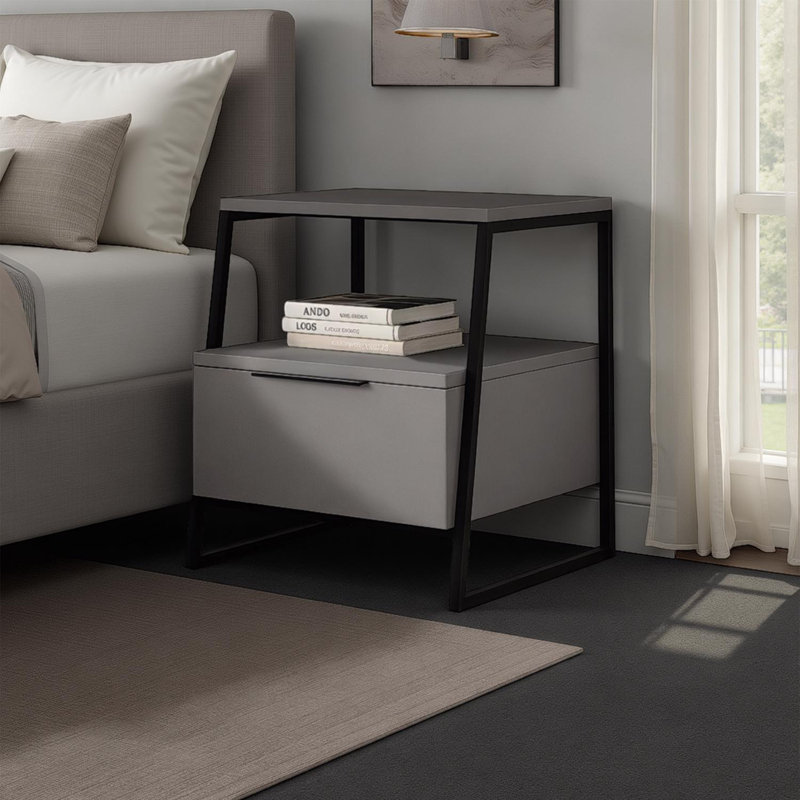 45cm W Metal Bedside Table, Grey