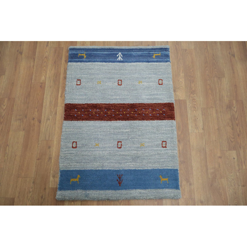 Tapis tribal rayé bleu / gris pour vestibule 2 pi 3 pi Tribal