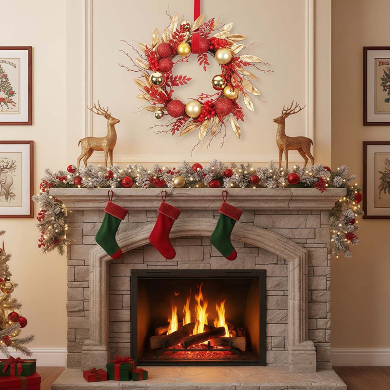 Couronne de Noël de 17,72 pouces fabriquée à la main avec des baies d'eucalyptus artificiels pour Noël
