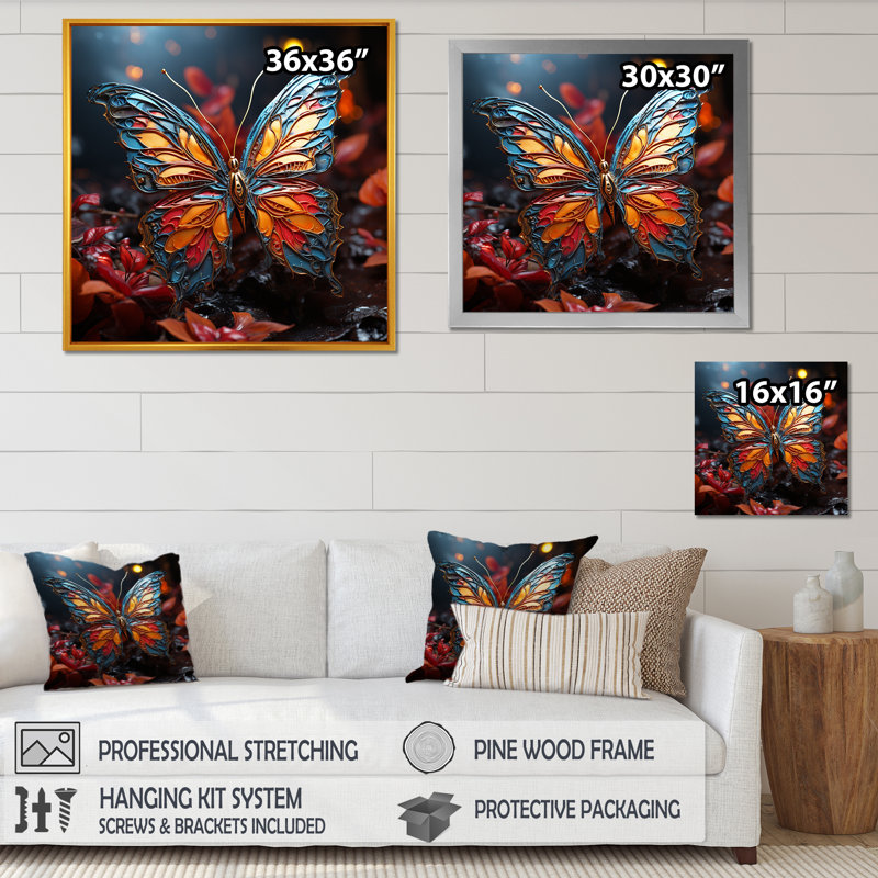 «Butterfly Fantasy Flight I», reproduction d'art sur toile, H 24 po x l 24 po x P 1 po, Cadre flottant doré