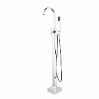 Topcraft Single Handle Floor Mounted Freestanding Tub Faucet with Handheld Shower, Chrome