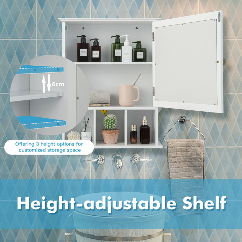 Porcelli 480mm W 600mm H Surface Framed Medicine Cabinet Mirror 4 Adjustable