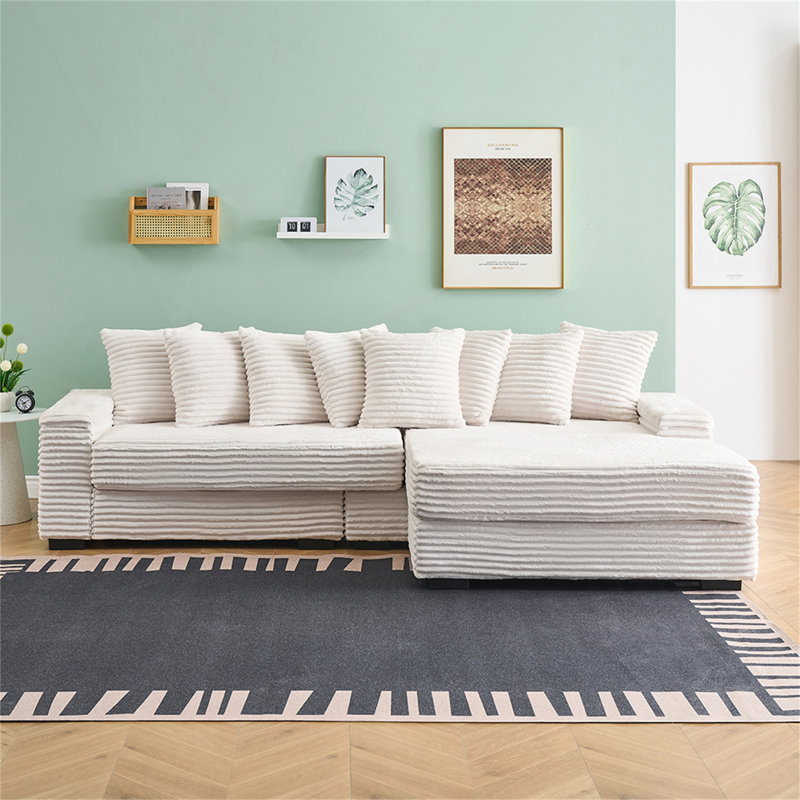 Canapé en L avec huit coussins décoratifs exquis pour un décor moderne et élégant, Beige