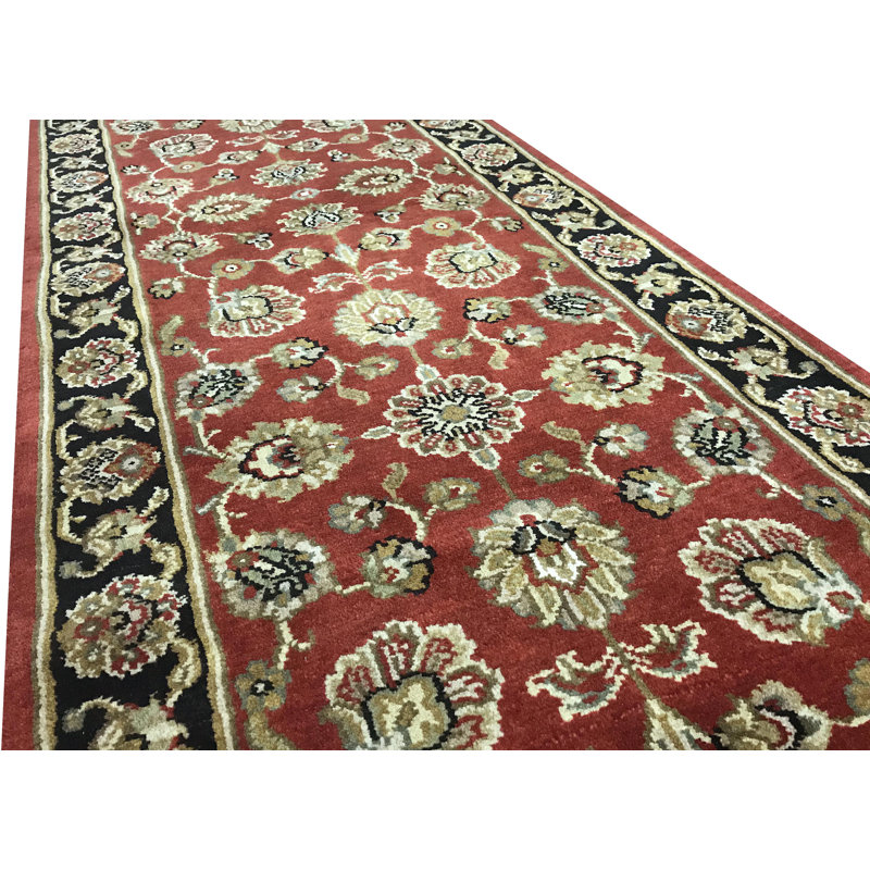 Hand-Knotted High-Quality Red and Black Runner