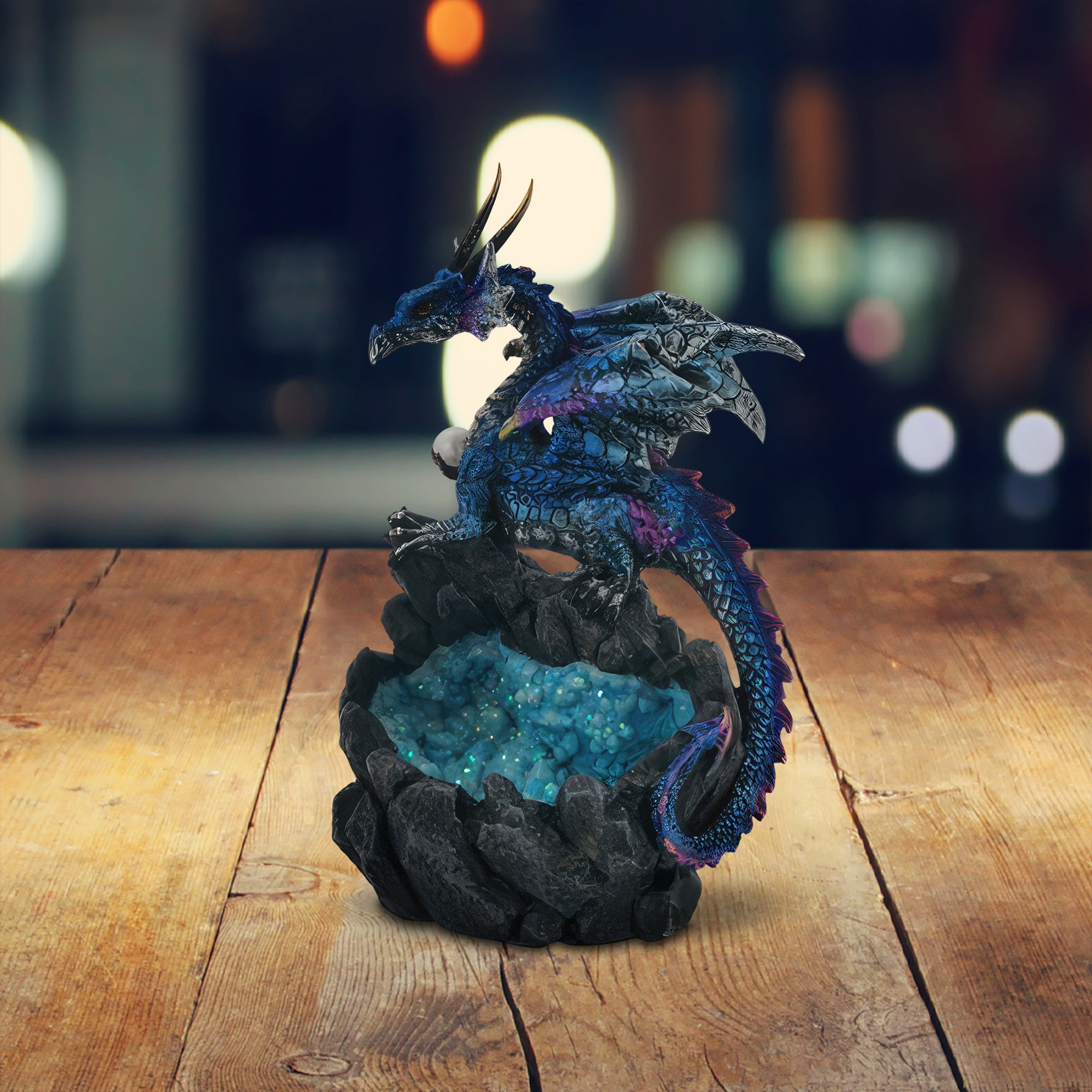 Trinx 5.5"H Blue Dragon on Faux Crystal Cave Figurine | Wayfair