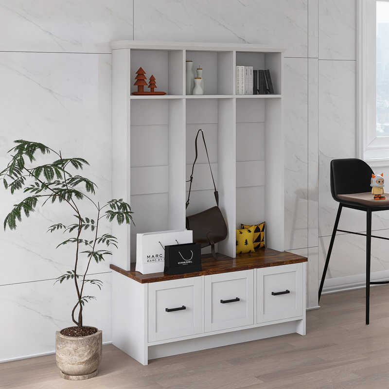 Arbre d'entrée de 40,2 po de largeur avec banc de rangement, Blanc