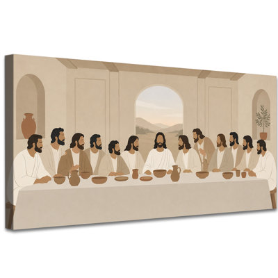«The Last Supper», art mural boho neutre et moderne pour la salle à manger, œuvre d'art de la galerie des peintures de la religion minimaliste, prête à être suspendue, 12 po x 24 po
