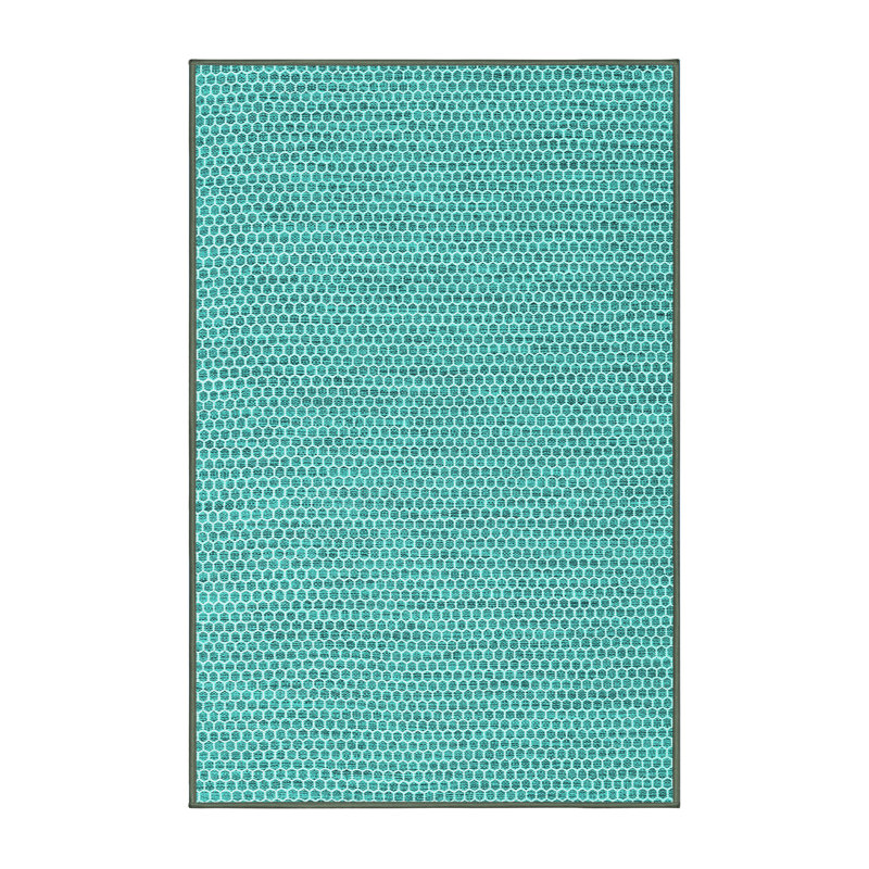 Tapis bleu sarcelle / polyester tissé à la machine 3 pi x 5 pi Hjorring Southwestern
