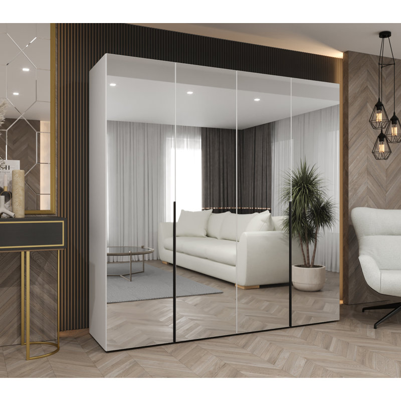 Manufactured Wood Wardrobe, white matt + handles: black