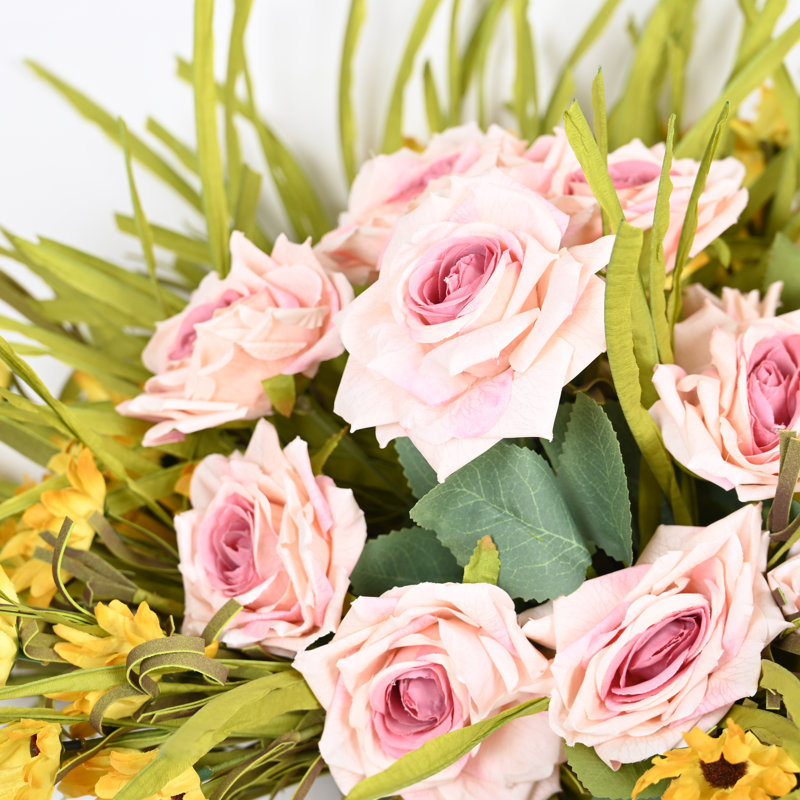 Arrangement floral de marguerite artificielle pour porte d'entrée murale, Rose