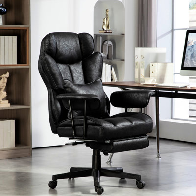 Fauteuil ergonomique réglable avec massage lombaire chauffé, massage par vibration, repose-pieds, microfibre, noir, pour soulager