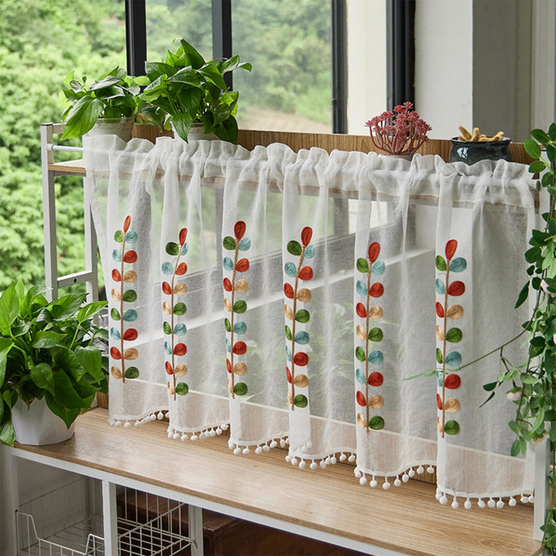 Kbndieu Vintage Floral Cafes Curtains Hand Crocheted Cottons Chiffon with for Farmhouses Kitchen Windows and Bathrooms