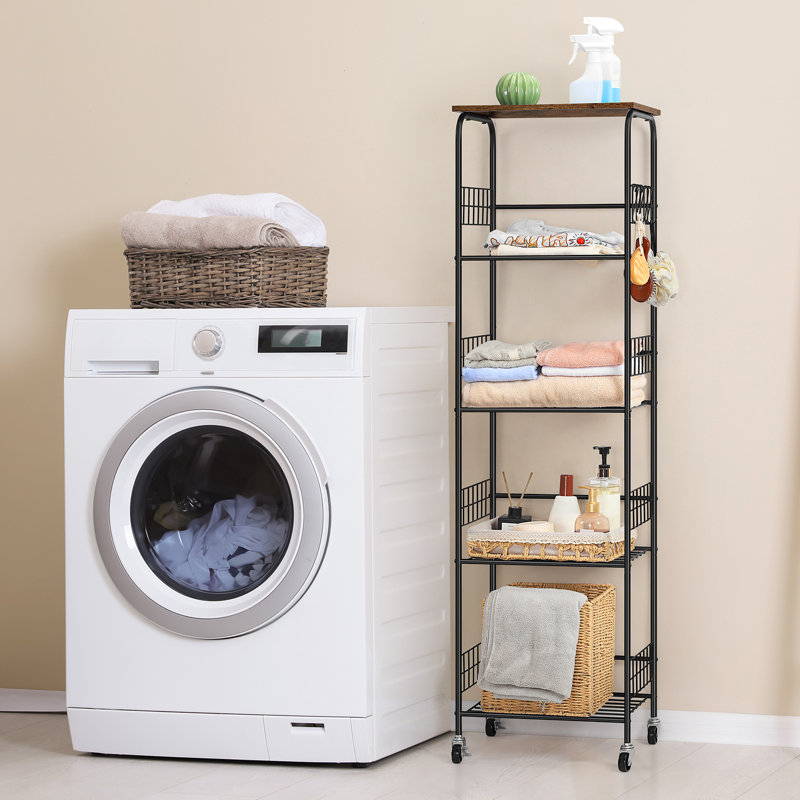 Étagère en fil métallique à 5 niveaux avec tablettes et tablettes de rangement réglables sur roulettes