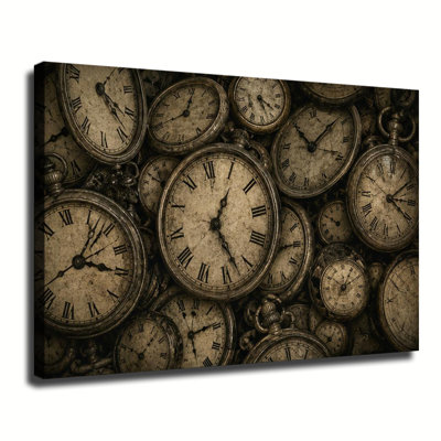 Montres de poche anciennes empilées avec chiffres romains, art mural vintage steampunk gothique sur toile pour la décoration murale d'Halloween